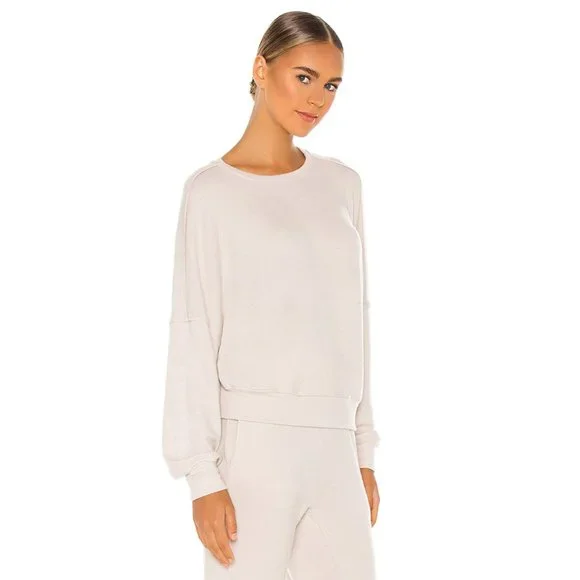 NWT Lovers + Friends Slouchy Raw Edge Sweatshirt Pullover Soft Beige Ivory Small - Picture 2 of 8